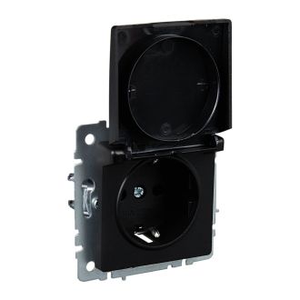 BRITE Розетка 1-местная с заземлением с защитными шторками и крышкой 16А IP20 черный