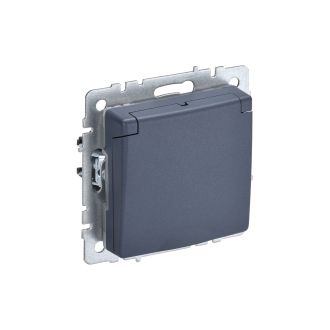 BRITE Розетка 1-местная с заземлением с защитными шторками и крышкой 16А IP20 маренго