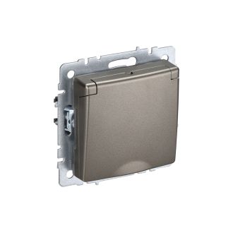 BRITE Розетка 1-местная с заземлением с защитными шторками и крышкой 16А IP20 шампань