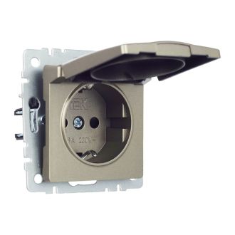 BRITE Розетка 1-местная с заземлением с защитными шторками и крышкой 16А IP20 шампань