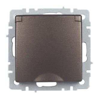 BRITE Розетка 1-местная с заземлением с защитными шторками и крышкой 16А IP20 темная бронза