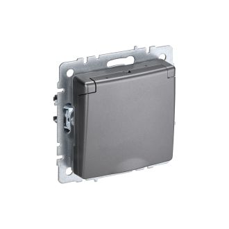 BRITE Розетка 1-местная с заземлением с защитными шторками и крышкой 16А IP20 сталь