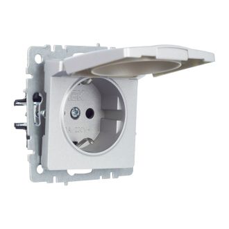 BRITE Розетка 1-местная с заземлением с защитными шторками и крышкой 16А IP20 алюминий
