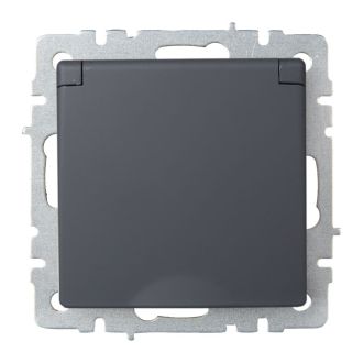 BRITE Розетка 1-местная с заземлением с защитными шторками и крышкой 16А IP20 графит