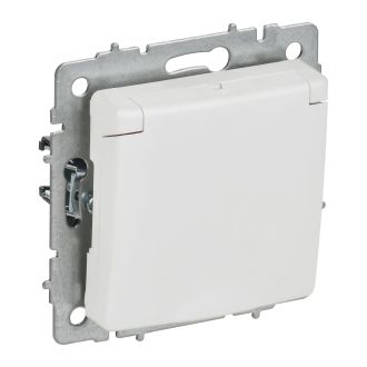 BRITE Розетка 1-местная с заземлением с защитными шторками и крышкой 16А IP20 арктический белый