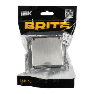 BRITE Розетка 1-местная с заземлением с защитными шторками и крышкой 16А IP20 металл хром/никель