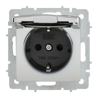 BRITE Розетка 1-местная с заземлением с защитными шторками и крышкой 16А IP20 металл хром/никель
