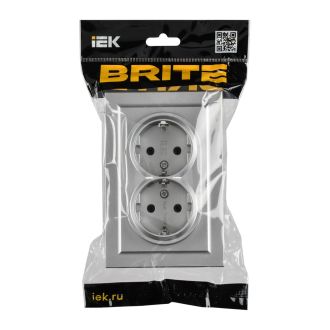 BRITE Розетка 2-местная с заземлением без защитных шторок 16А безвинтовое крепление в сборе алюминий