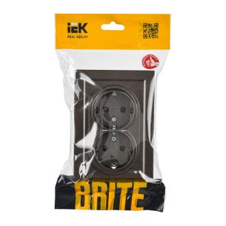 BRITE Розетка 2-местная с заземлением без защитных шторок 16А в сборе темная бронза