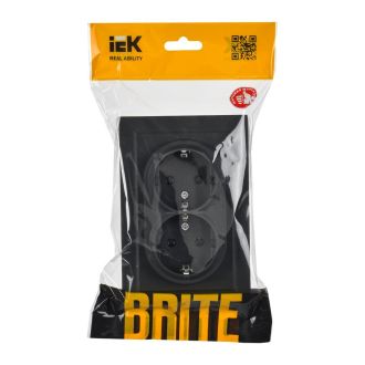 BRITE Розетка 2-местная с заземлением без защитных шторок 16А в сборе графит