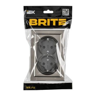 BRITE Розетка 2-местная с заземлением без защитных шторок 16А в сборе металл хром/никель