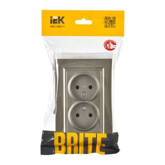BRITE Розетка 2-местная без заземления с защитными шторками 10А в сборе шампань