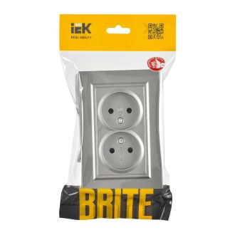 BRITE Розетка 2-местная без заземления с защитными шторками 10А в сборе сталь
