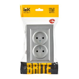 BRITE Розетка 2-местная без заземления с защитными шторками 10А в сборе алюминий