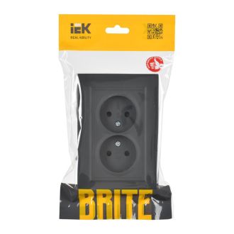 BRITE Розетка 2-местная без заземления с защитными шторками 10А в сборе графит
