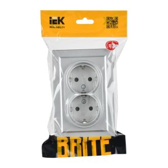 BRITE Розетка 2-местная с заземлением с защитными шторками 16А в сборе алюминий