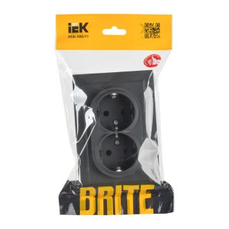 BRITE Розетка 2-местная с заземлением с защитными шторками 16А в сборе графит