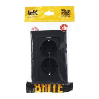 BRITE Розетка 2-местная с заземлением с защитными шторками 16А в сборе графит