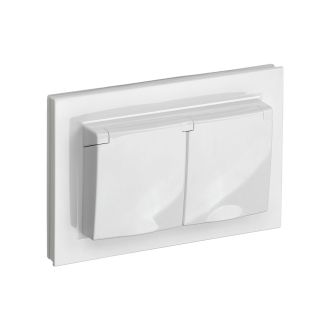 BRITE Розетка 2-местная с заземлением с защитными шторками и крышкой 16А в сборе IP44 белый