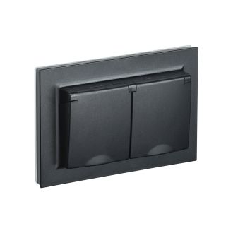 BRITE Розетка 2-местная с заземлением с защитными шторками и крышкой 16А в сборе IP44 черный