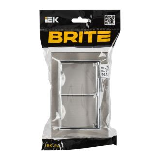 BRITE Розетка 2-местная с заземлением с защитными шторками и крышкой 16А в сборе IP44 металл хром/никель
