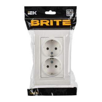 BRITE Розетка 2-местная с заземлением без защитных шторок плоская 16А в сборе белый