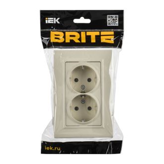 BRITE Розетка 2-местная с заземлением без защитных шторок плоская 16А в сборе бежевый