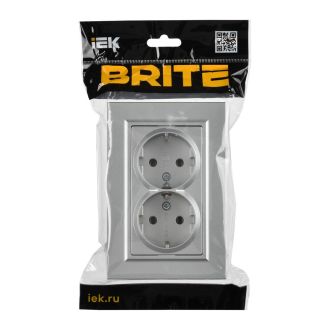 BRITE Розетка 2-местная с заземлением без защитных шторок плоская 16А в сборе алюминий