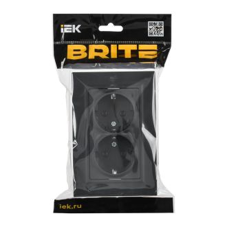 BRITE Розетка 2-местная с заземлением без защитных шторок плоская 16А в сборе графит