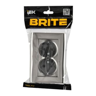 BRITE Розетка 2-местная с заземлением без защитных шторок плоская 16А в сборе металл хром/никель
