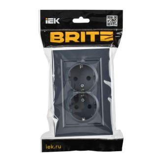 BRITE Розетка 2-местная с заземлением с защитными шторками плоская 16А в сборе маренго