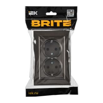 BRITE Розетка 2-местная с заземлением с защитными шторками плоская 16А в сборе темная бронза