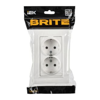 BRITE Розетка 2-местная с заземлением с защитными шторками плоская 16А в сборе арктический белый
