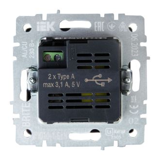 BRITE Розетка USB A+A 5В 3,1А черный