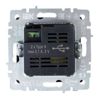BRITE Розетка USB A+A 5В 3,1А графит