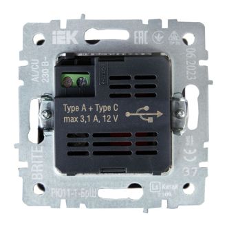 BRITE Розетка USB A+C 18Вт шампань