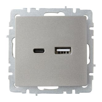 BRITE Розетка USB A+C 18Вт сталь