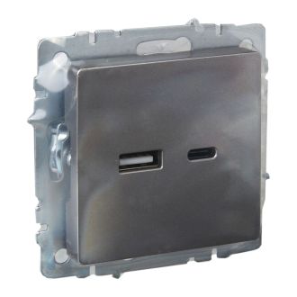 BRITE Розетка USB A+C 18Вт сталь