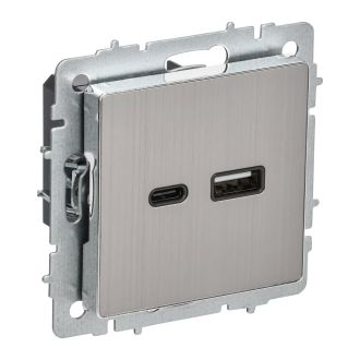 BRITE Розетка USB A+C 18Вт металл хром/никель