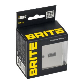 BRITE Розетка USB A+C 18Вт металл хром/никель