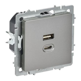 BRITE Розетка USB A+C 45Вт высокоскоростная зарядка сталь