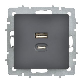 BRITE Розетка USB A+C 45Вт высокоскоростная зарядка графит