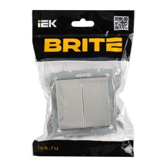 BRITE Выключатель 2-клавишный проходной 10А металл хром/никель