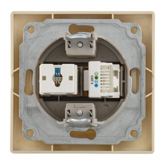 KVARTA Розетка 2-местная RJ11+RJ45 кат.5е кремовый GENERICA