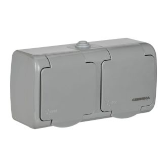 AQUATIC Розетка 2-местная с заземлением и крышкой для открытой установки 16А IP54 GENERICA