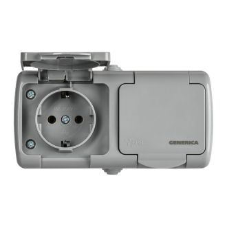 AQUATIC Розетка 2-местная с заземлением и крышкой для открытой установки 16А IP54 GENERICA