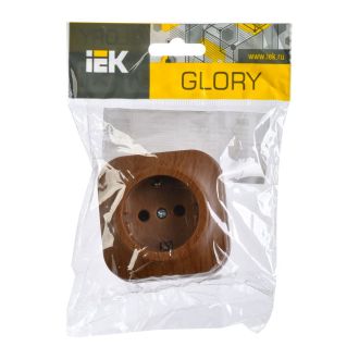 GLORY Розетка 1-местная для открытой установки с заземлением без защитных шторок 16А дуб