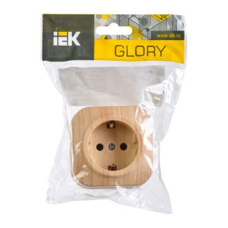 GLORY Розетка 1-местная для открытой установки с заземлением без защитных шторок 16А сосна