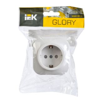 GLORY Розетка 1-местная для открытой установки с заземлением с защитными шторками 16А белый