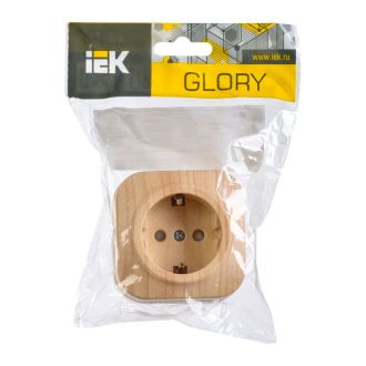 GLORY Розетка 1-местная для открытой установки с заземлением с защитными шторками 16А сосна